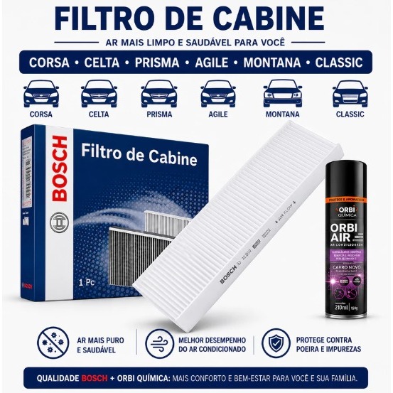 Filtro Ar Condicionado + Higinizador Agile Celta Prisma Montana Classic Corsa