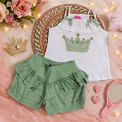 CONJUNTO INFANTIL MENINAS BLUSA ALGODÃO + SHORTS FOFO ESTILOSO E CONFORTÀVEL REF 724