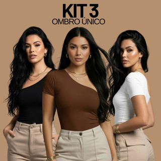 KIT 3 Blusas Feminina Estilosa Ombro Único Mula Manca Dupla Face Suplex Y2K Forrada