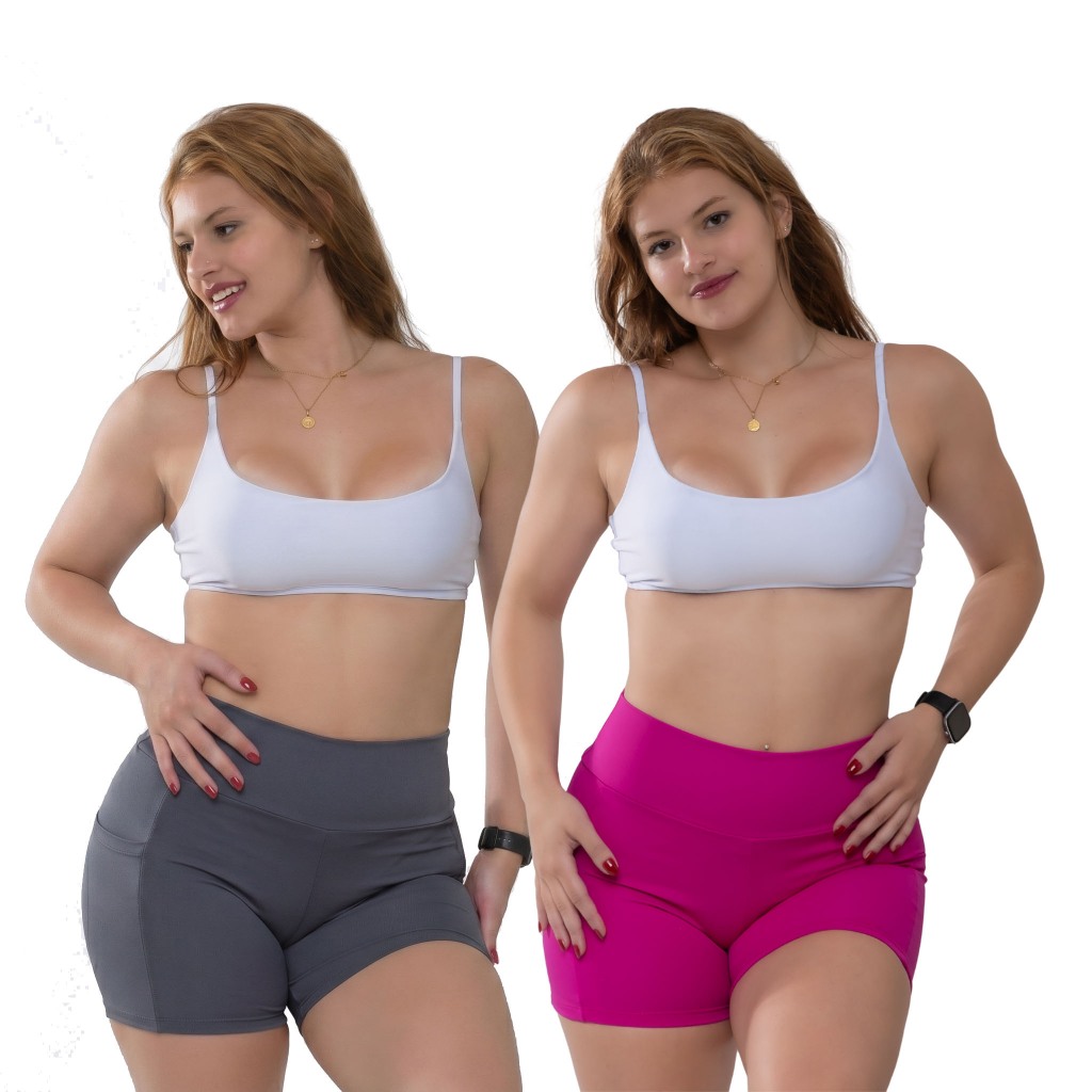 Kit 02 Shorts Feminino Poliamida Zero Transparência Compressão Academia