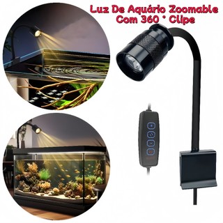 Mini Lâmpada de Aquário com Clipe 3W Ajustável Zoom à Prova D'água para Tanque de Peixes
