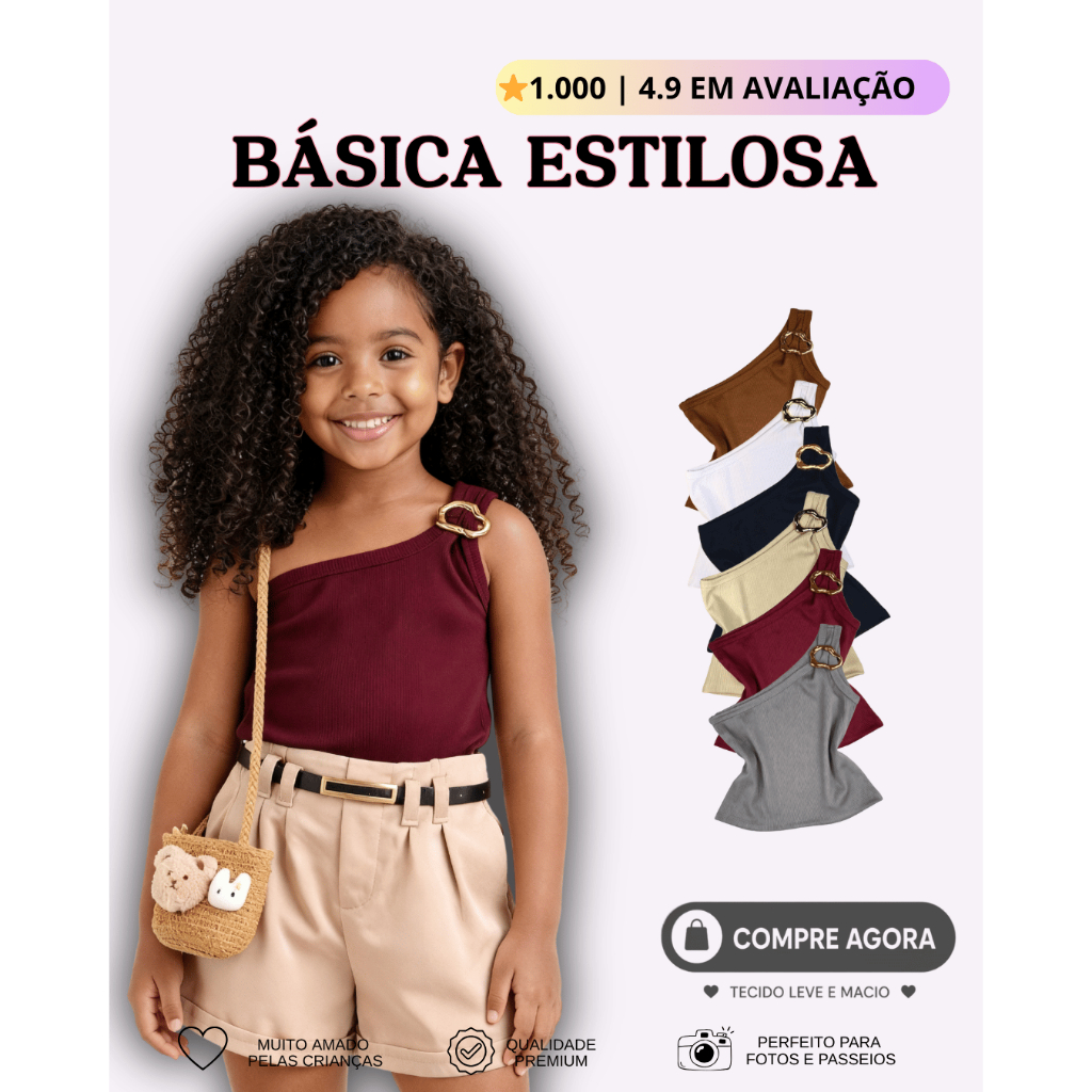 Regata Infantil Canelada Menina com Fivela | Básica Estilosa Verão Confortável tamanho 4 ao 16