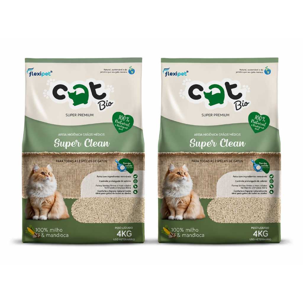 Kit 2 (UNID) Areia Higiênica Biodegradavel Catbio (8kg) Super Clean / Grãos médios - PROMOÇÃO