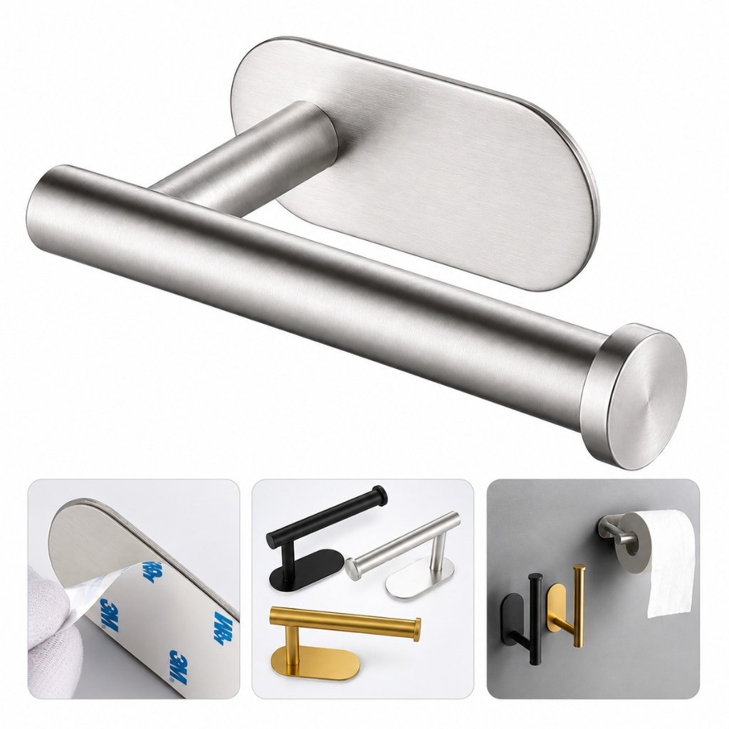 Porta rolo de Papel Higiênico Aço Inox Sem Furo Fixação Adesiva forte Banheiro lavabo