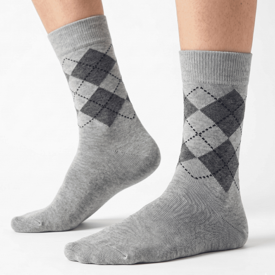 Meia Social Masculina Xadrez Cano Médio Cinza Algodão Confortável Casual Elegante Premium