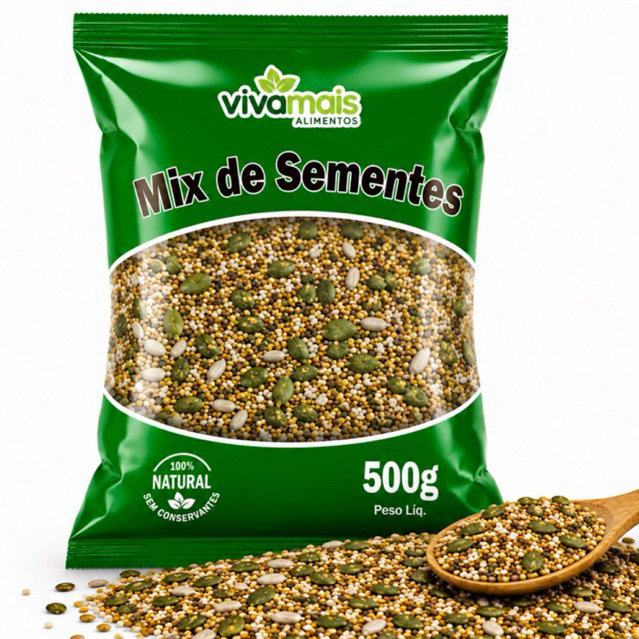 Mix de Sementes Chia Girassol Abobora Linhaça Quinoa 500g
