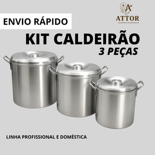 KIT CALDEIRÃO N18/N20/N22 ALUMINIO COM TAMPA DE ENCAIXE ARMAZENAR ALIMENTO BANHA DE PORCO INDUSTRIAL