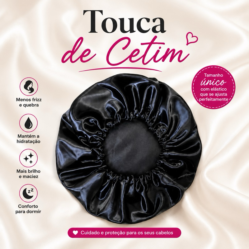 Touca de Cetim Anti Frizz Premium para Dormir Cabelo Cacheado Liso Ajustável