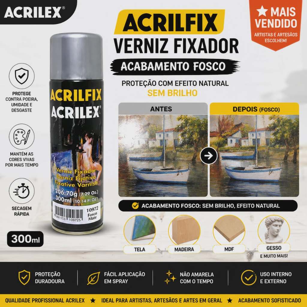 Kit c/2 unid Acrilfix Verniz Fixador Proteção UV Fungicida Fosco Acrilex