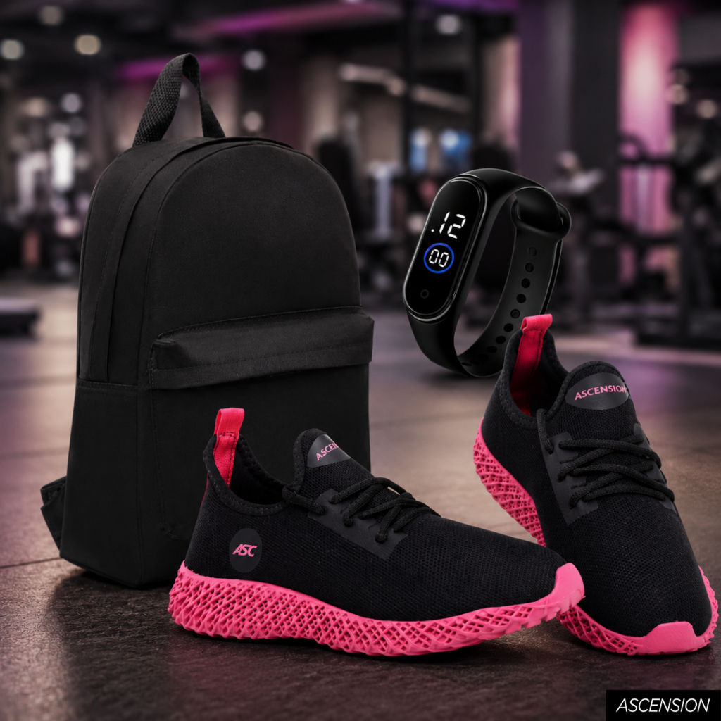 Kit Tênis Feminino + Mochila + Relógio para Academia Ascension Pra Treino Para Cardio Esportivo Para Esteira Confortavel