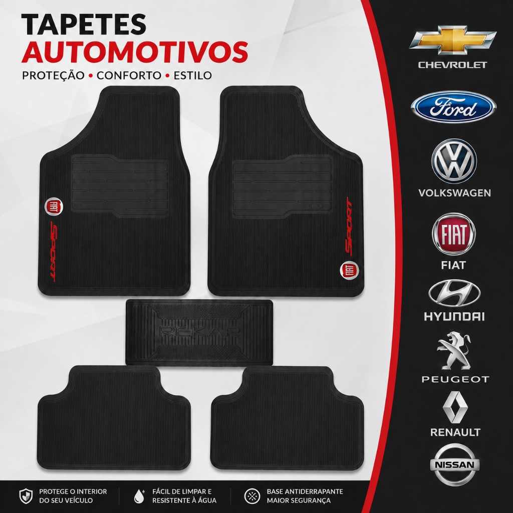 Tapete de Carro Personalizado Fiat Preto Argo Sport – Uno, Doblo, Punto, Bravo, Fiorino, Argo, Siena, Strada, Palio