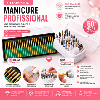Kit 30 Brocas + Portador de brocas Unhas Manicure Lixadeira