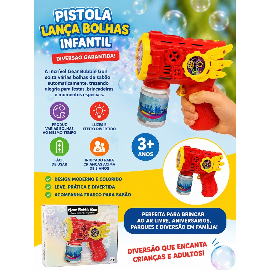 🫧 Pistola Lança Bolhas Infantil Gear Bubble Gun 🚀