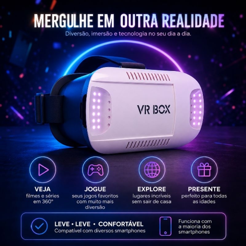 Óculos VR 3D Realidade Virtual + Controle Bluetooth Android iOS Smartphone até 6,5"