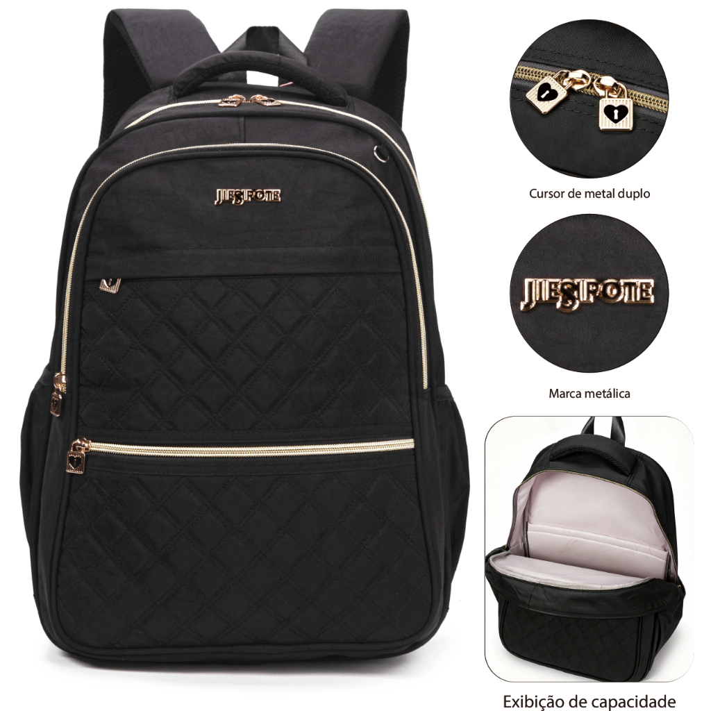Mochila feminina à prova d'água, durável, de grande capacidade, no geral delicada e prática, com múltiplos compartimento