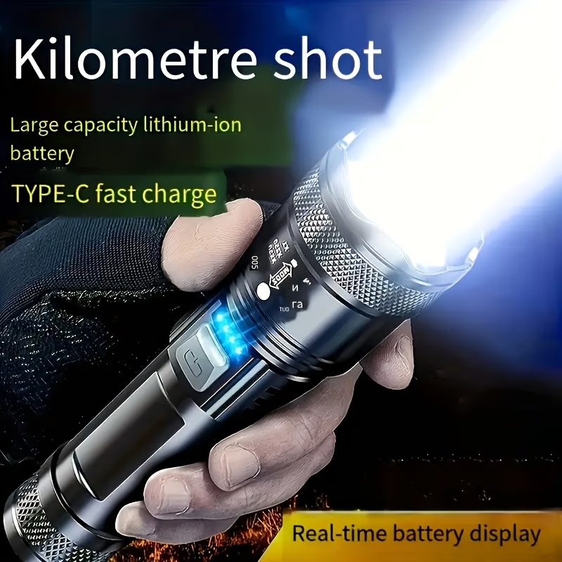 Lanterna LED com zoom, lanterna recarregável USB, 3 modos de iluminação, lanterna portátil