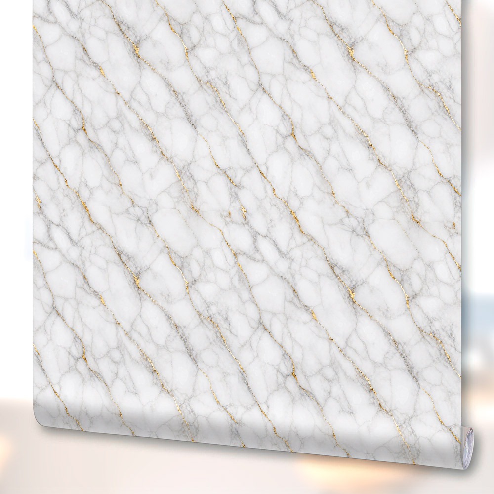 Papel De Parede Adesivo Mármore Branco Cinza Dourado Decoração Moveis Ambientes