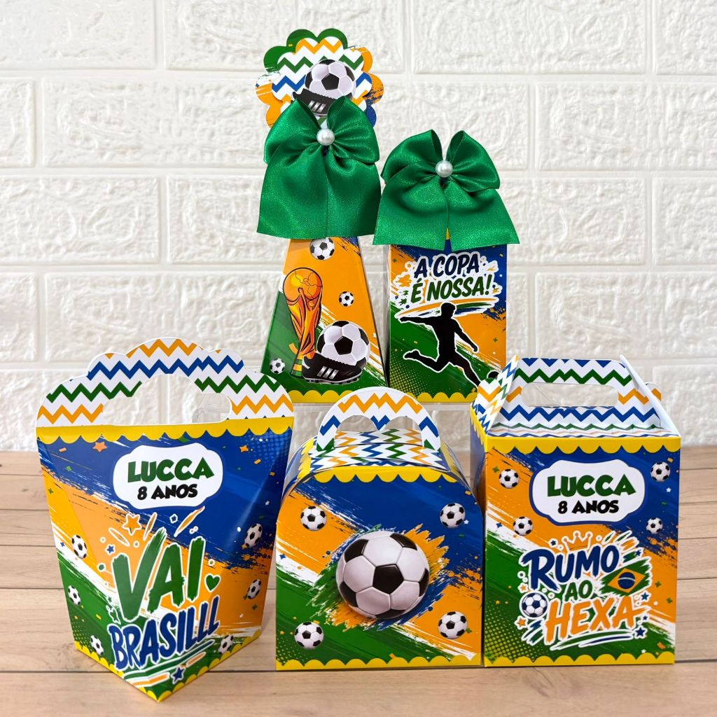 Kit Caixinhas Personalizadas Brasil Copa do Mundo Futebol Lembrancinhas Aniversário