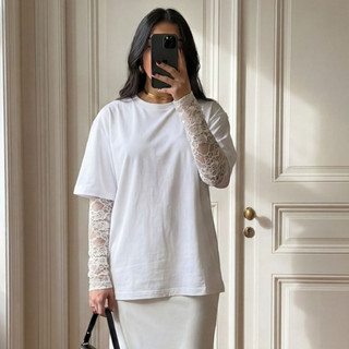 Conjunto Blusa Renda Manga Longa e Blusa Oversized Algodão Premium