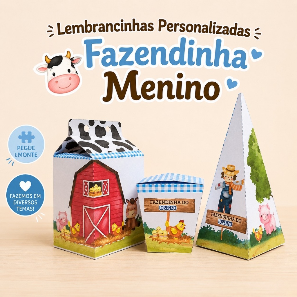Kit Lembrancinhas Fazendinha Menino - Festa Infantil - Lembrancinhas Personalizadas - Aniversário Decoração Infantil