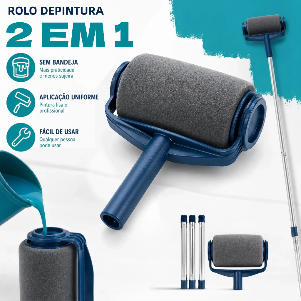 Kit de Rolo de Pintura 6 Polegadas Easy Glide com Cabo 72cm para Parede e Teto Pintura Profissional