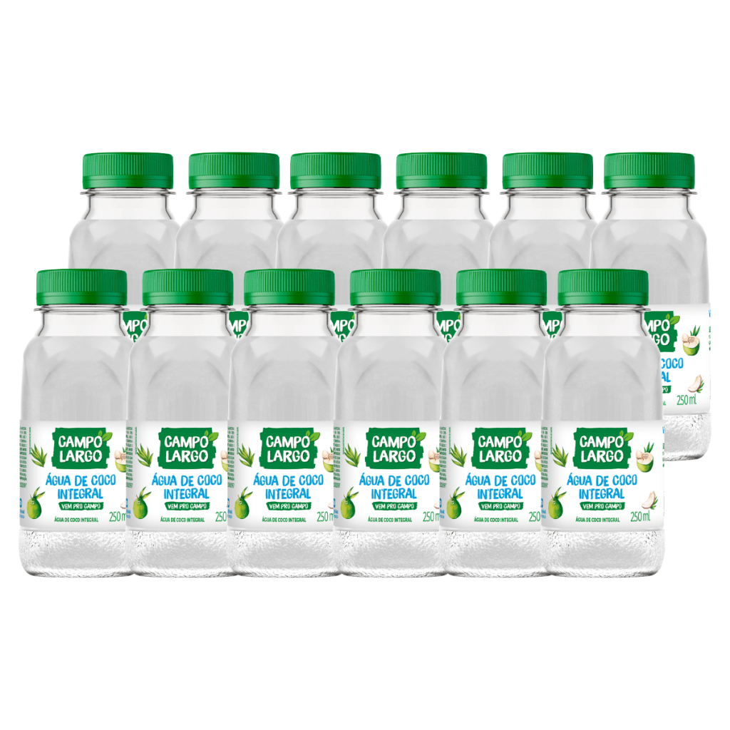 Kit 12 Água de Coco Integral Campo Largo - 250ml | 100% Natural - Sem Conservantes (Fardo)