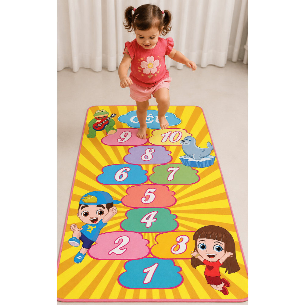 Amarelinha Infantil Tapete em Lona Lavável Crianças 100x160cm
