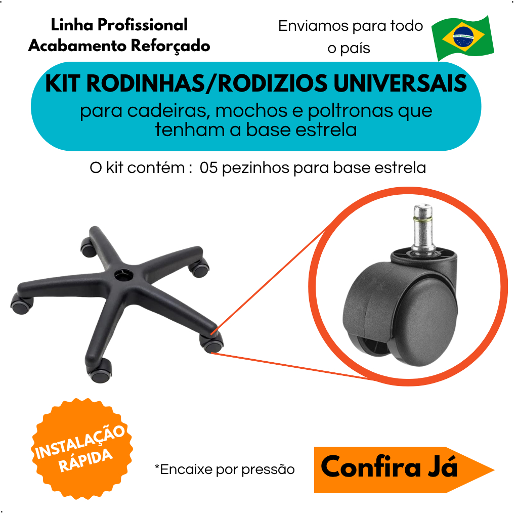 Kit rodizios rodinhas para cadeiras gamer cadeira escritorio carrinho auxiliar cirandinha
