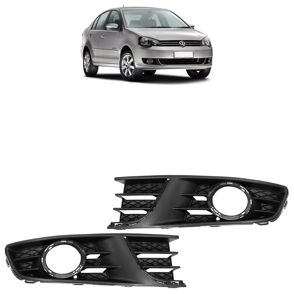 Par Grade Moldura Farol Milha Polo 2012 2013 2014 Preta com Furo Milha