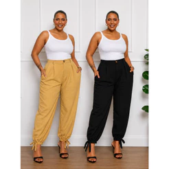 Calça De Alfaiataria Feminina Plus Amarração Premium