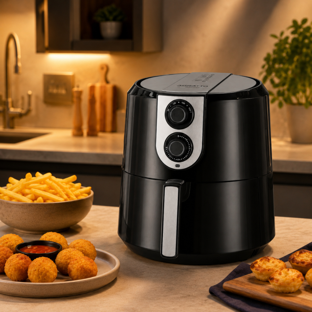 Fritadeira Elétrica Agratto Supremma Air Fryer 3,6L 1400W Preta Timer Cesto Antiaderente Cozinha Top