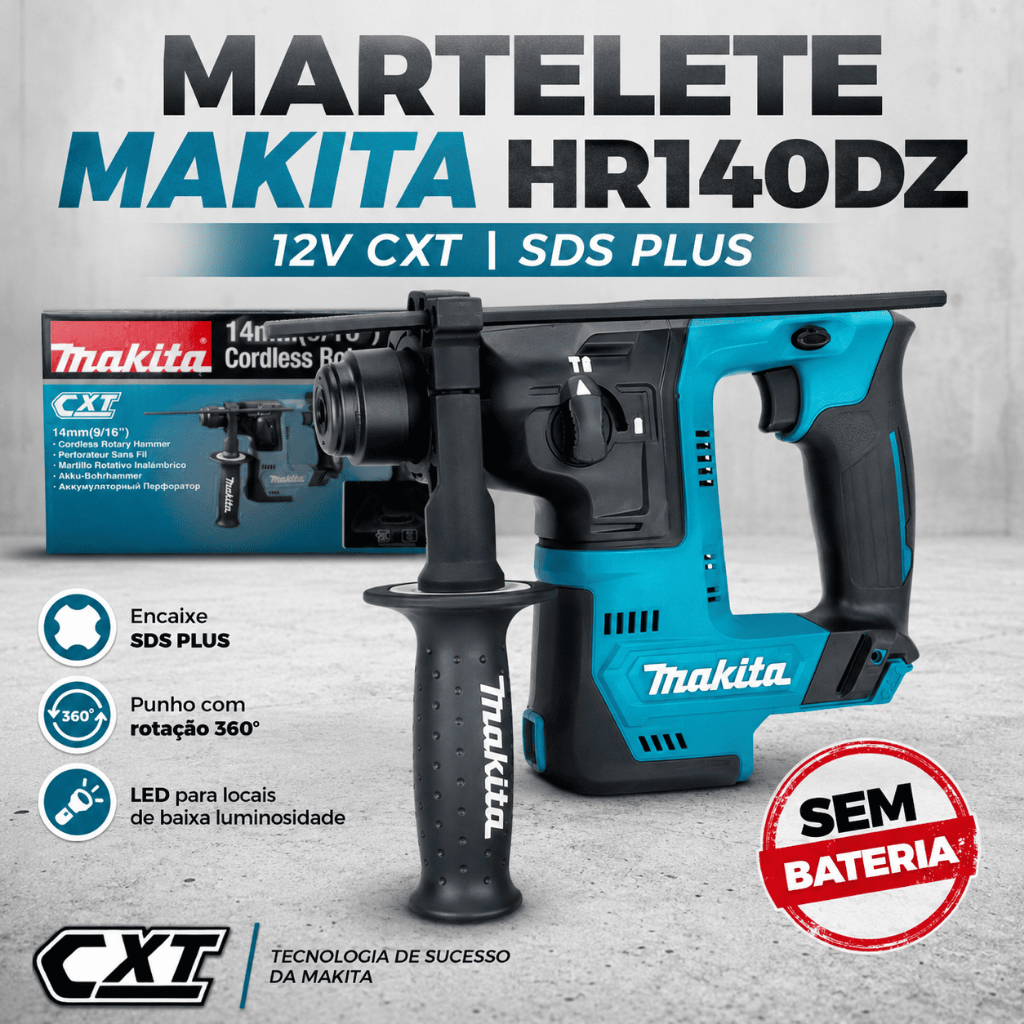 Martelete Rotativo Makita HR140DZ 12V CXT SDS Plus 14mm Compacto Sem Bateria