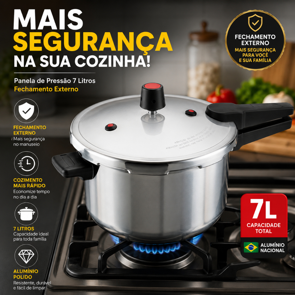 Panela de Pressão 7L Fechamento Externo Segura Feijão Feijoada Caldos Carnes