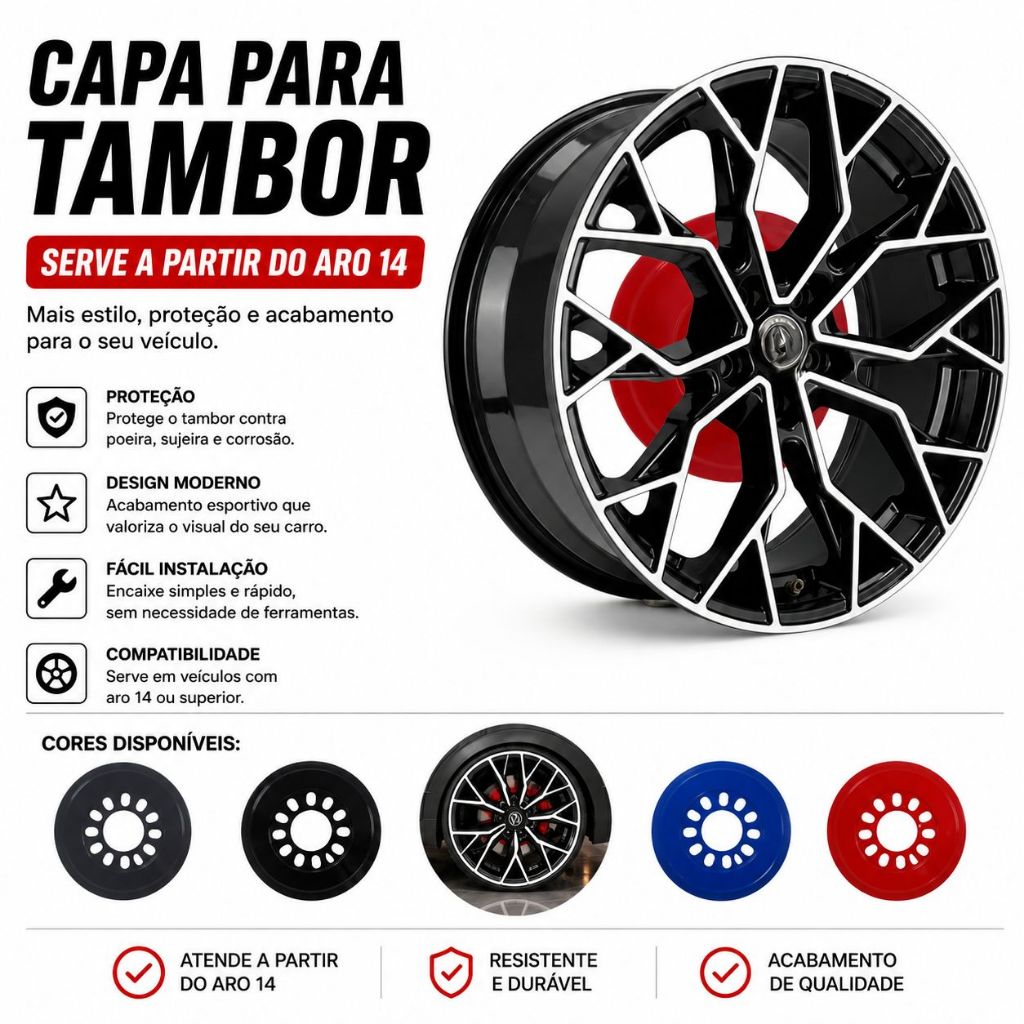 Capa Freio Pinça Tambor Disc Freio 1 Par Universal Roda Traseira