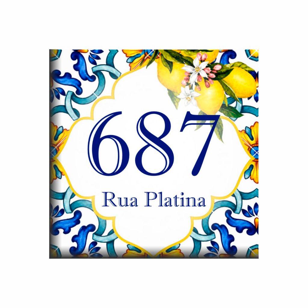 Azulejo Número de Casa Personalizado e Nome da Rua e Número Placa para Muro Número Residencial 14