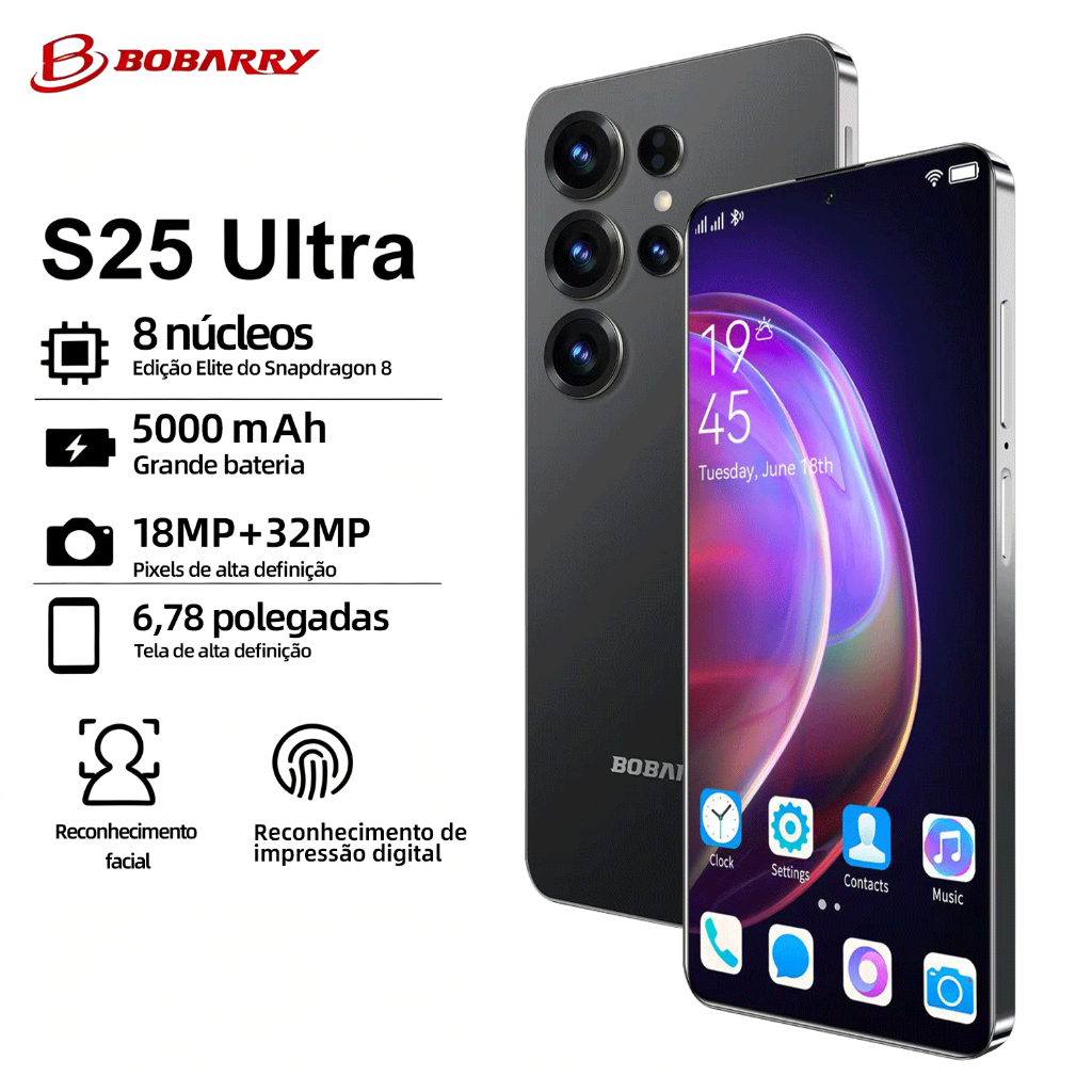 Smartphone S25 Ultra Android 15, 5500 mAh, 16 GB + 512 GB, HD, 5G, dual-SIM, processador dual-core