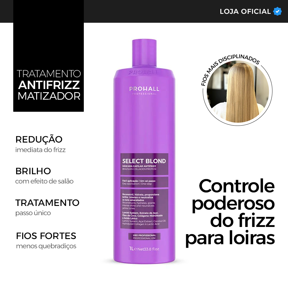 Antifrizz para Loiros e Coloridos: Alinhamento, Matização e Brilho | Select Blond 1L