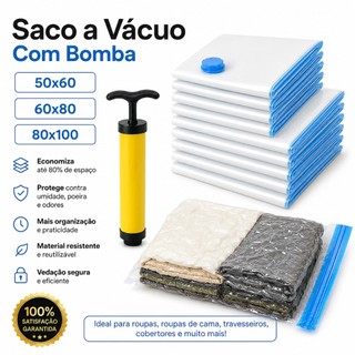 Kit Saco a Vácuo Com Bomba Viagem Mala Organizador Para Roupa Guarda Roupa Edredom  Reuti…