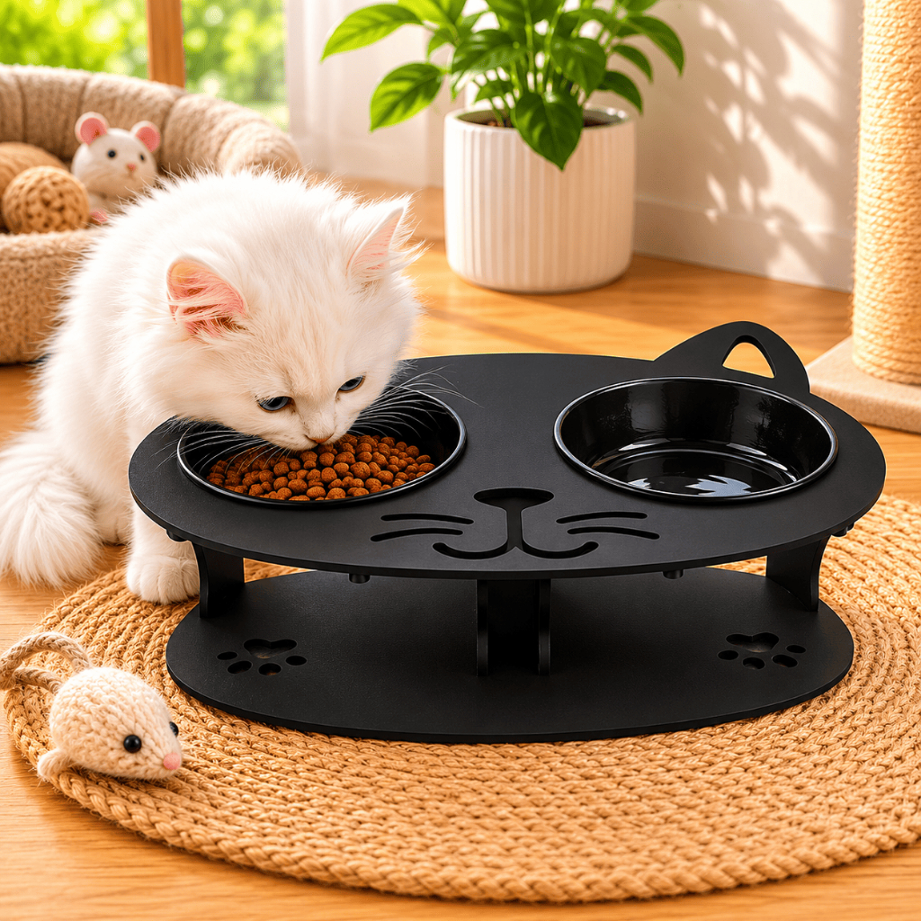 Comedouro Gato MDF 38x27x13 Pet Preto Marrom