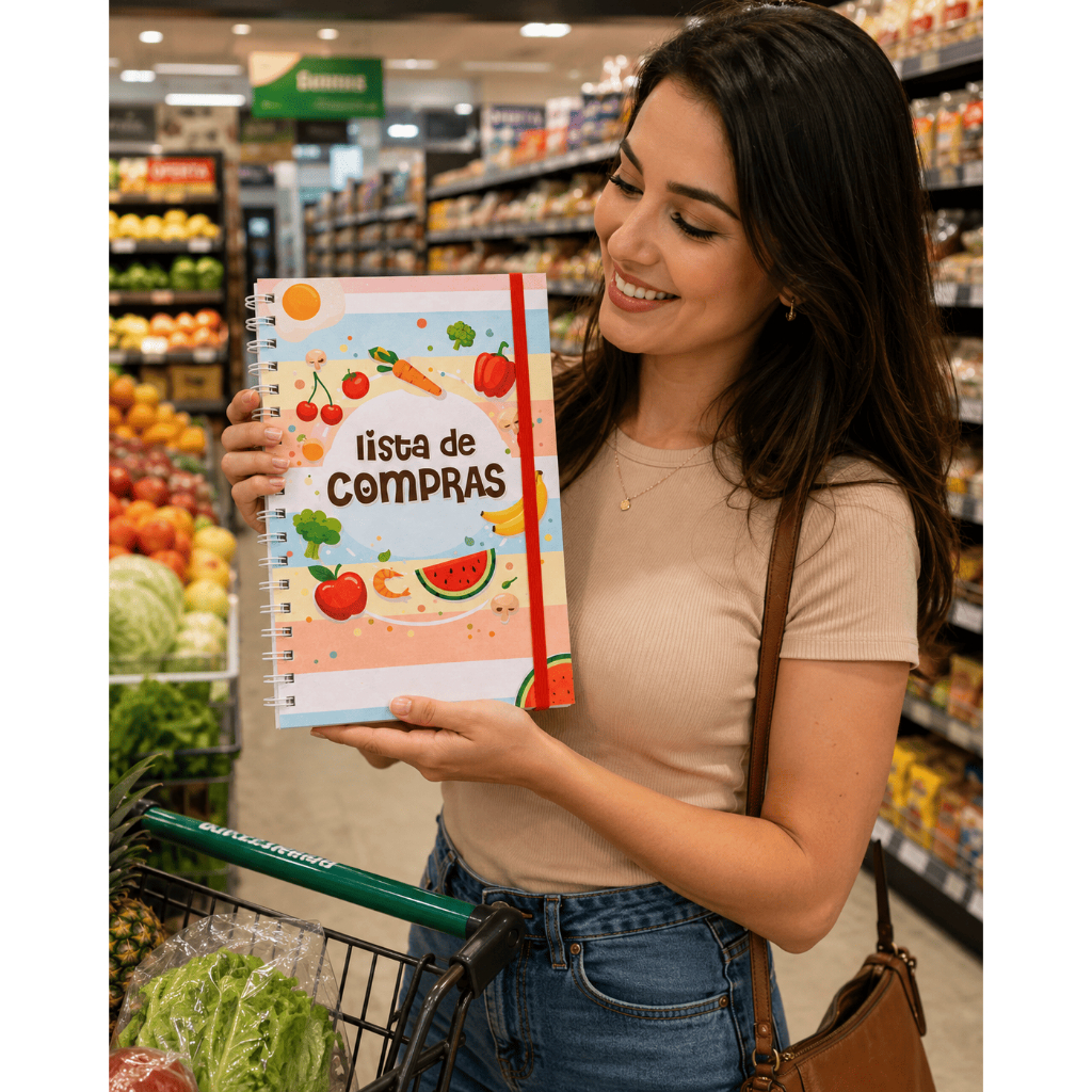 Planner Lista de Compras A5 Organizador Mercado Feminino Fofo Espiral / envio imediato / 150 paginas