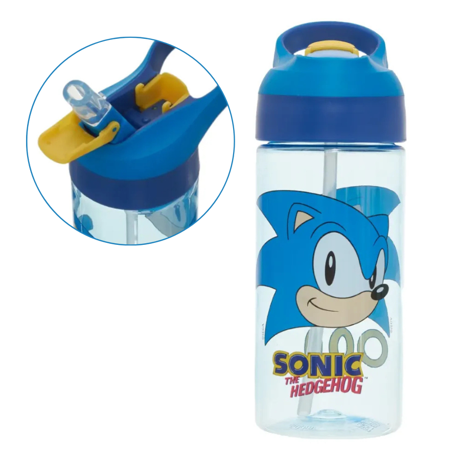Garrafa Tritan Sonic The Hedgehog 500ml Com Canudo de Silicone Original - Pacific