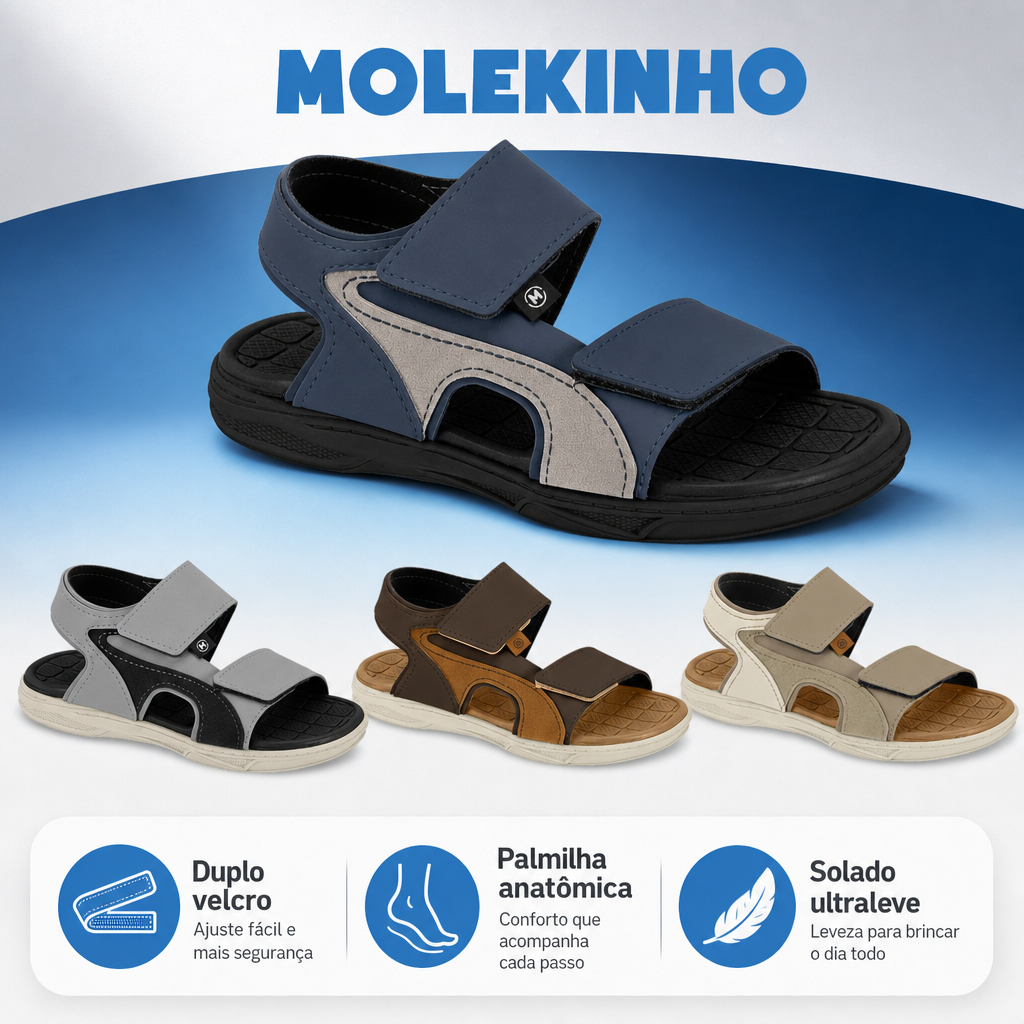 Sandália Infantil Menino Molekinho Casual Conforto Ajustável Calce Fácil | Lançamento Original !