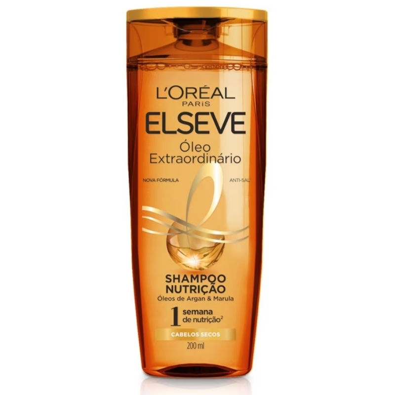 Shampoo Óleo Extraordinário Elseve L'Oréal 200ml Cabelos Secos Óleo de Argan e Marula Vad 03/29.