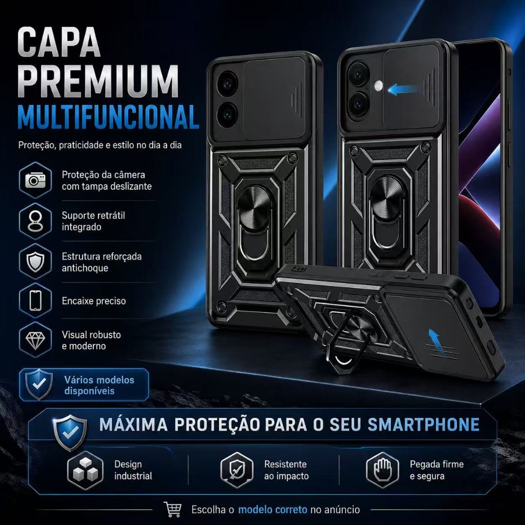 Capa Capinha p/XIAOMI REDMI 15C/POCO C71/NOTE 14 PRO/POCO X7/X7 PRO/A5/poco c85 poco f8 pro/poco m7 pro Armadura Militar