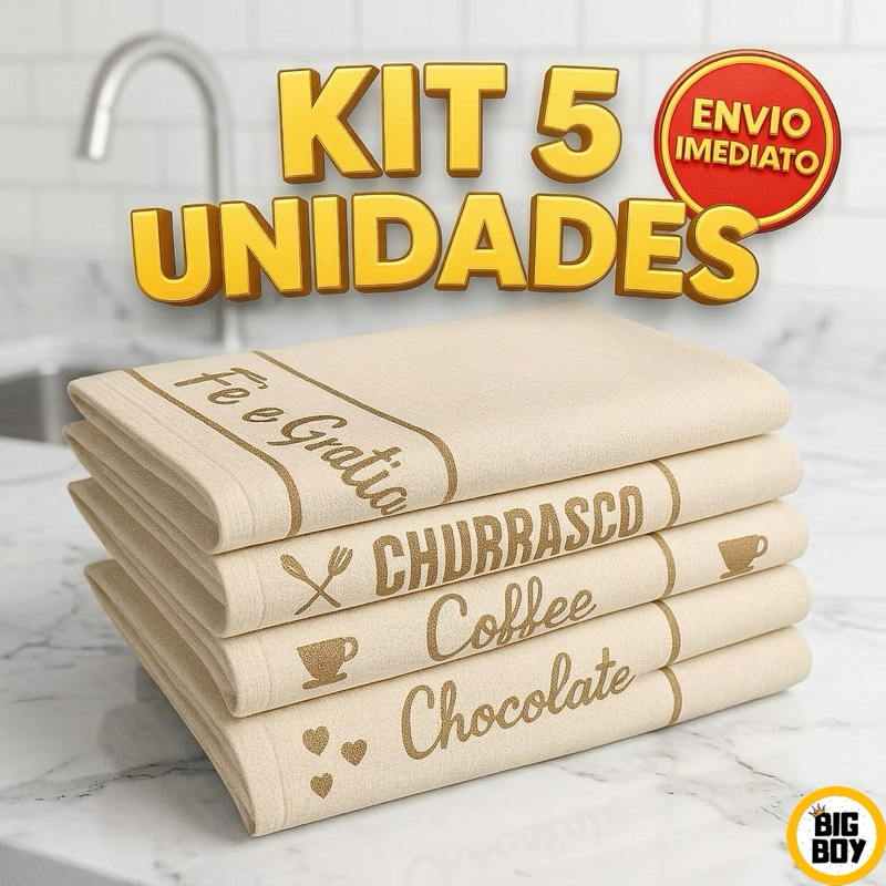 Kit 5 Panos De Prato Atoalhado 100% Algodão Cozinha 40x65 Premium