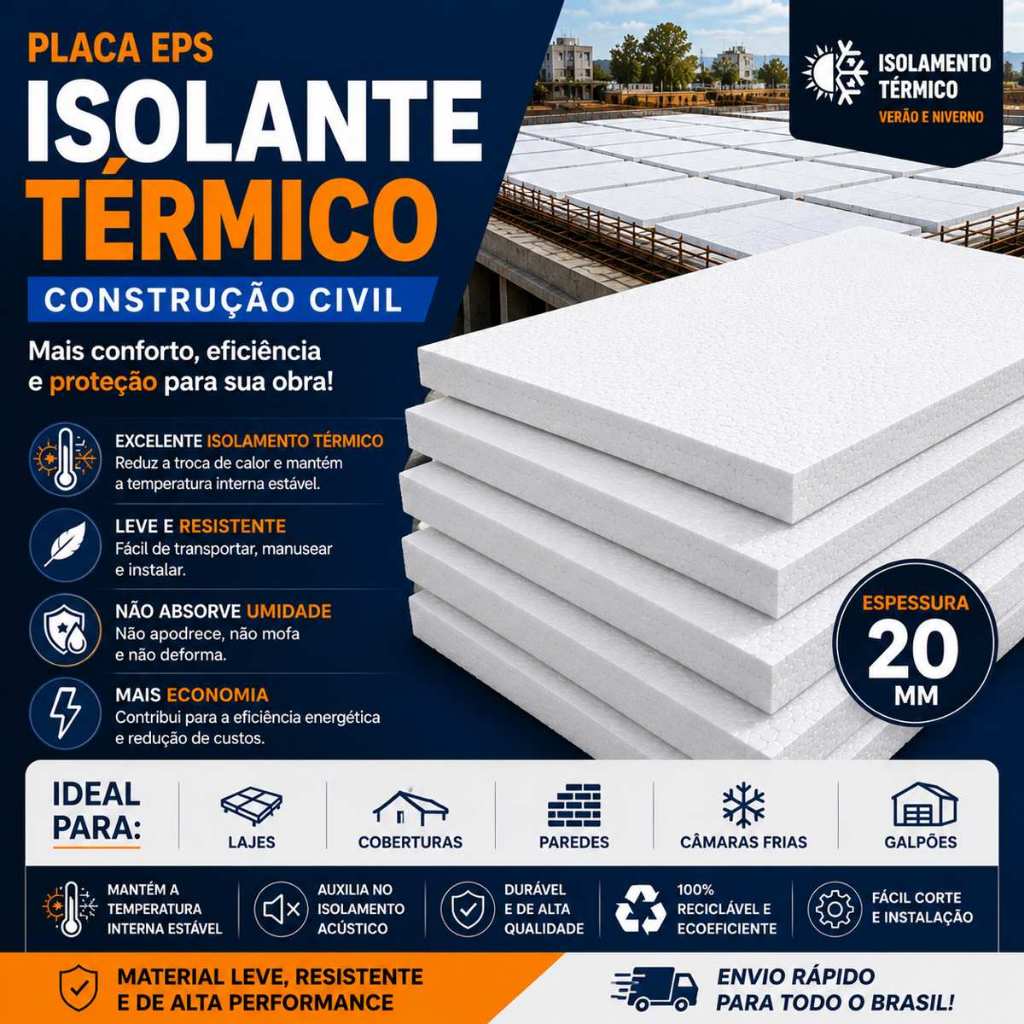 Placa EPS 20mm Isolante Térmico Construção Civil - Kaviga