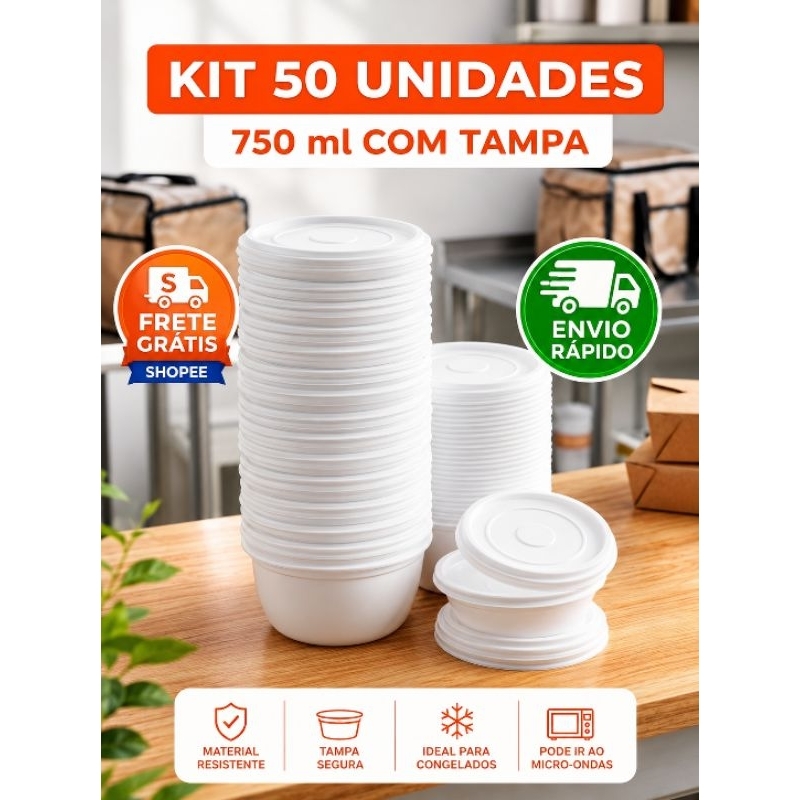 Marmitex De Isopor N8 750ml Spumapac Kit 50 Unidades Prato Termico Com Tampa Delivery Marmitaria Almoço Quentinha, caldo