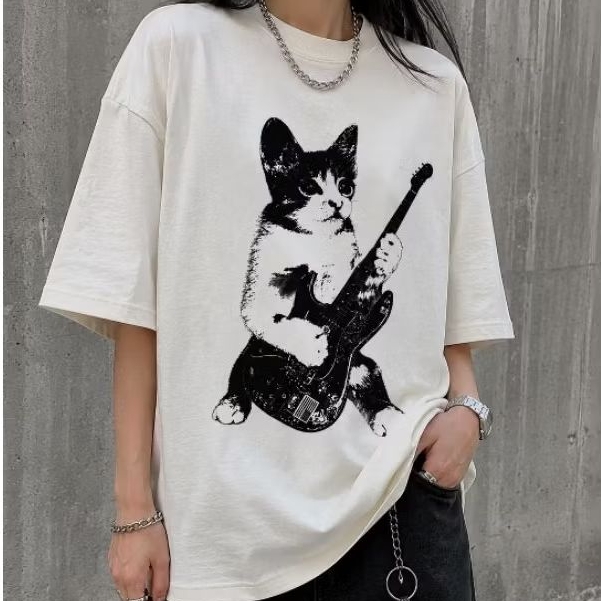 Camiseta Gato Kitten Y2K Estética dos Anos 90 Vintage Y2K Estética de Gato 100% Algodão