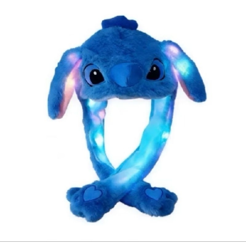 TOUCA GORRO DE PELÚCIA COM LED COLORIDO LEVANTA ORELHAS /Stitch/Pokemon/Unicórnio/polar/Panda/Lobo