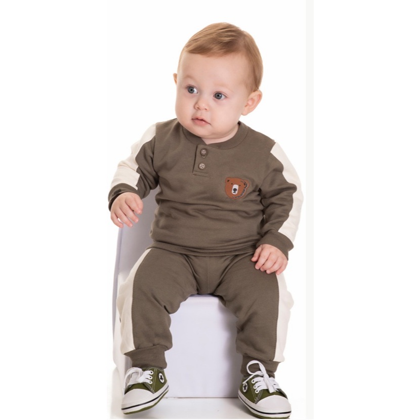 CONJUNTO MASCULINO CASACO MOLETOM / CALÇA MOLETOM RANDA MUNDU MENINO BEBE P M G REF 10461 INVERNO